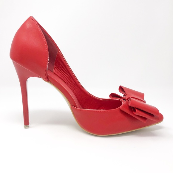 Red Bow Pointed Toe High Heels, Shoes, Stilettos - Picture 3 of 12